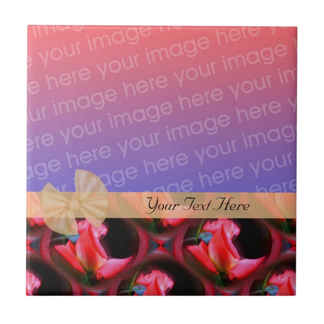 Elegant Pink Roses Design Ribbon Your Photo Tile (Front)
