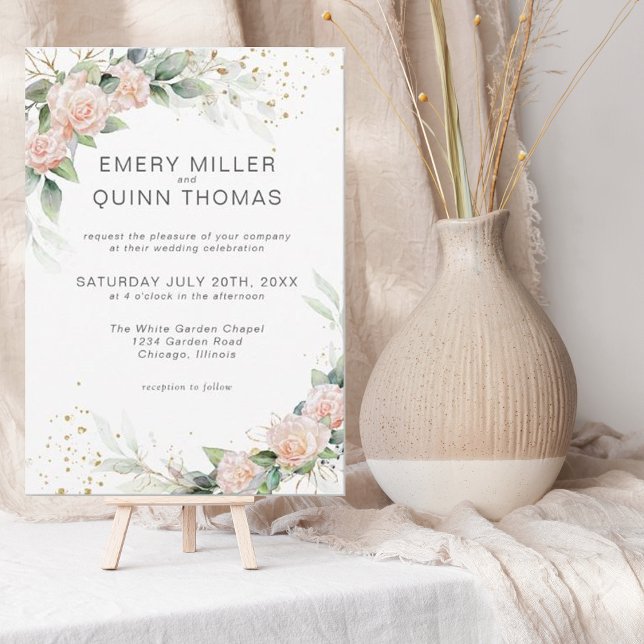 Elegant Pink Roses Eucalyptus Foliage Wedding Invitation (Creator Uploaded)