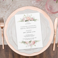 Elegant Pink Roses Feminine 60th Birthday Party