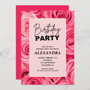Elegant Pink Roses Floral 74th birthday Invitation