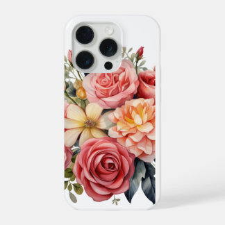 Elegant Pink Roses Floral Bouquet Watercolor iPhone 15 Pro Case