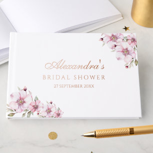 Elegant Pink Roses Floral Bridal Shower Guest Book