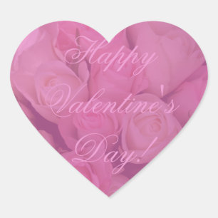Elegant Pink Roses Floral Happy Valentine's Day Heart Sticker