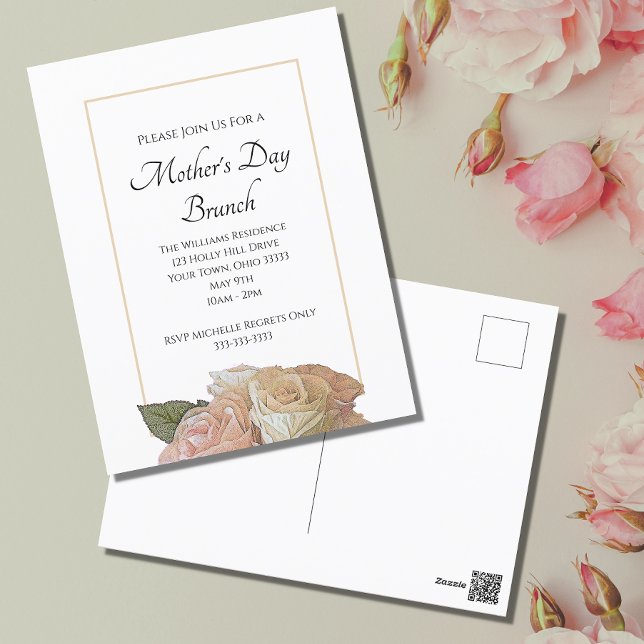 Elegant Pink Roses Floral Mother's Day Brunch Holiday Postcard (Creator Uploaded)