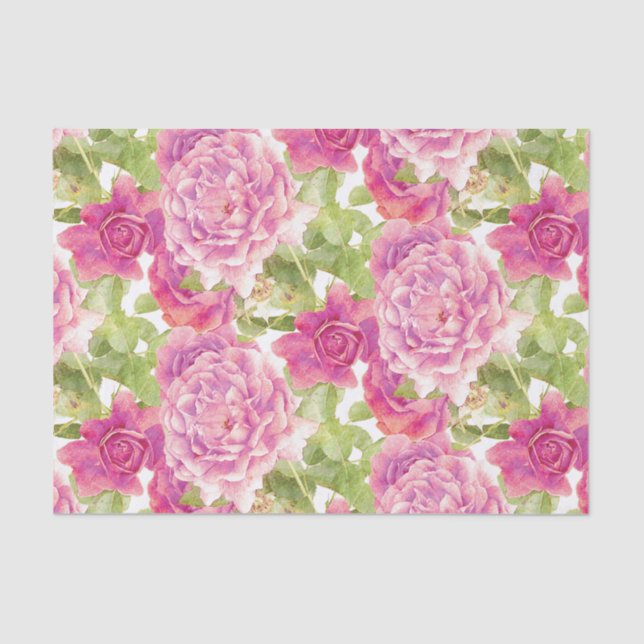 Elegant Pink Roses Floral Pattern Tissue Paper (Front)