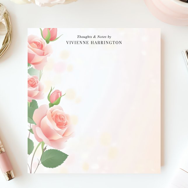 Elegant Pink Roses Floral Personalised Name Notepad (Creator Uploaded)