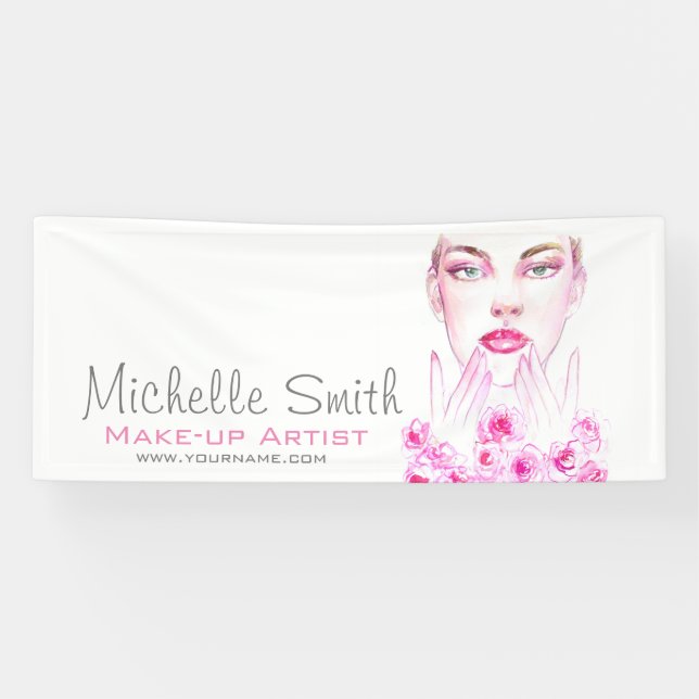 Elegant Pink Roses Floral Watercolor Beauty Salon  Banner (Horizontal)