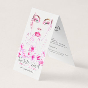 Elegant Pink Roses Floral Watercolor Beauty Salon  Business Card