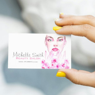 Elegant Pink Roses Floral Watercolor Beauty Salon  Business Card