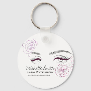 Elegant Pink Roses Floral Watercolor Beauty Salon Key Ring