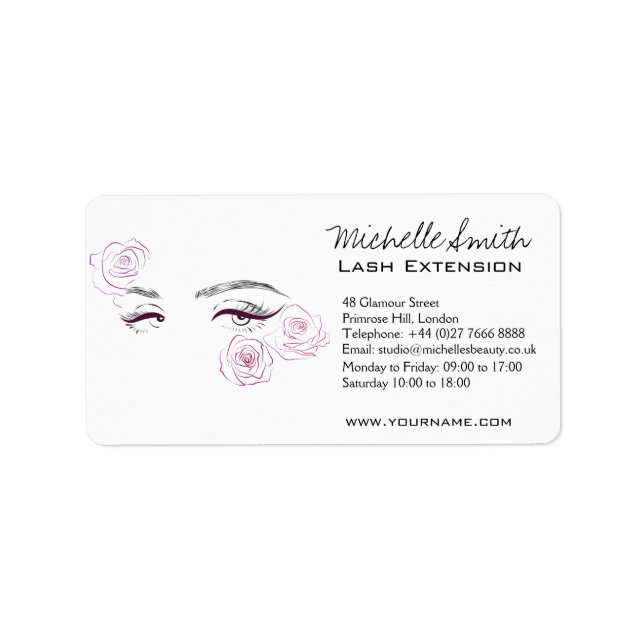 Elegant Pink Roses Floral Watercolor Beauty Salon  Label (Front)