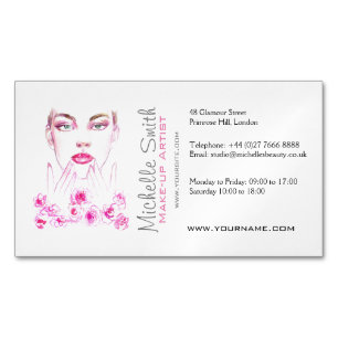 Elegant Pink Roses Floral Watercolor Beauty Salon  Magnetic Business Card