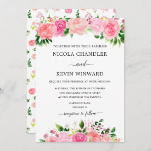 Elegant Pink Roses Floral Wedding Invitation
