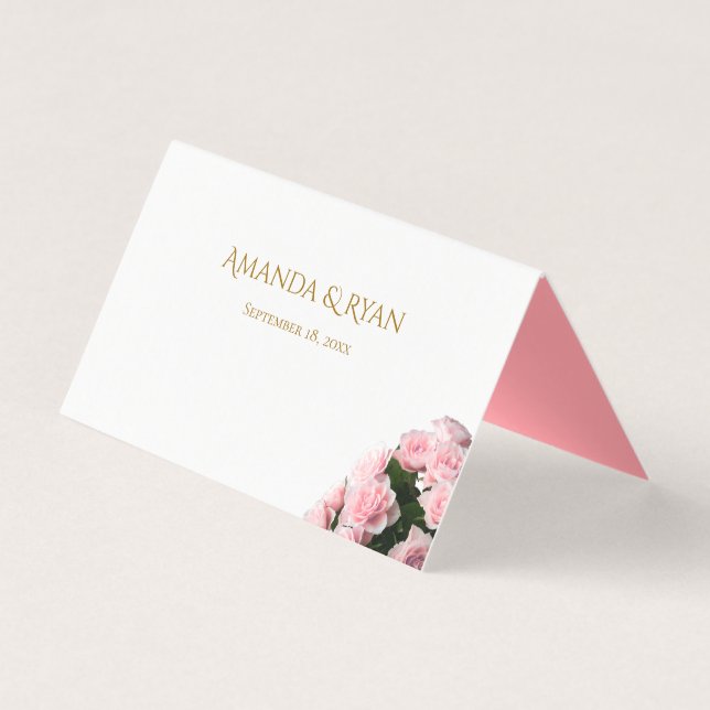 Elegant Pink Roses Floral Wedding Table Place Card (Back)
