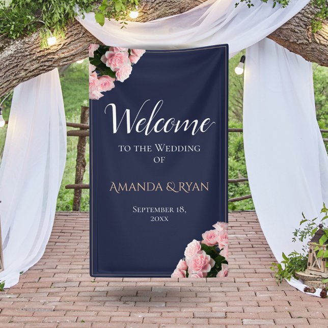 Elegant Pink Roses Floral Wedding Welcome Banner (Creator Uploaded)