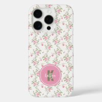 Elegant Pink Roses Flowers Pattern Monogram