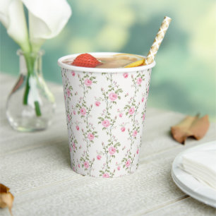 Elegant Pink Roses Flowers Pattern Paper Cups