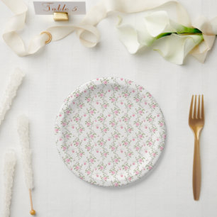 Elegant Pink Roses Flowers Pattern Paper Plate