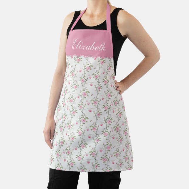  Elegant Pink Roses Flowers Pattern Personalised Apron (Insitu)