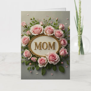 Elegant Pink Roses For Mum on Mother's Day Foil Greeting Card