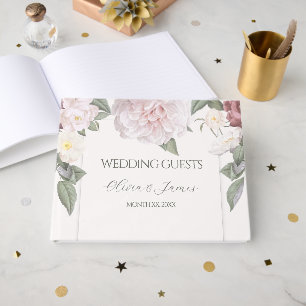 Elegant Pink Roses Garden Wedding Guest Book