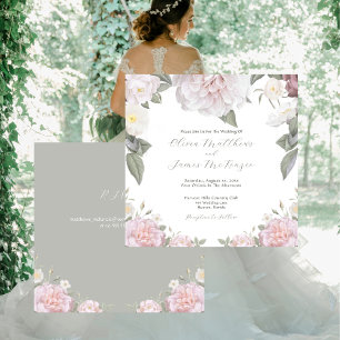Elegant Pink Roses Garden Wedding with RSVP Invitation