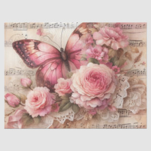 Elegant Pink Roses & Lace Vintage Floral Decoupage Tissue Paper
