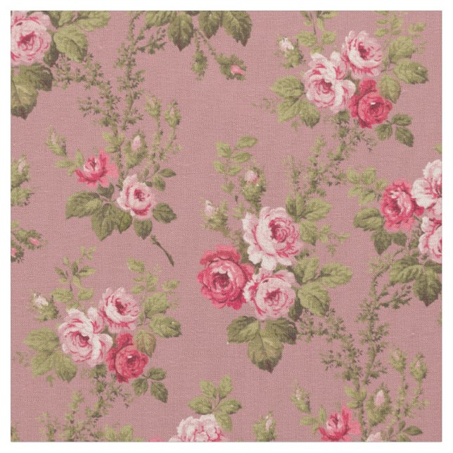 Elegant Pink Roses-Old Rose Background Fabric (Close Up)