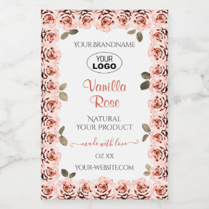 Elegant Pink Roses on White Product Labels Logo