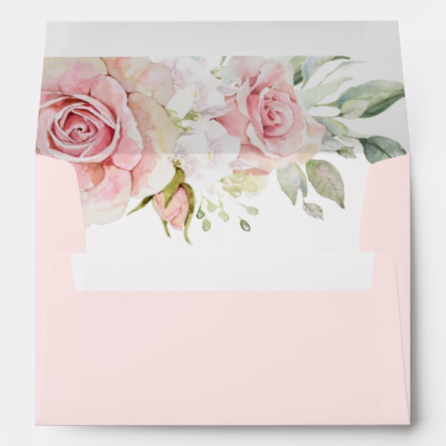 Elegant Pink Roses Pastel Tones Greenery Envelope (Back (Bottom))
