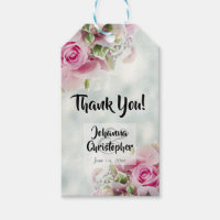 Elegant Pink Roses & Peony Buds Wedding Gift Tags