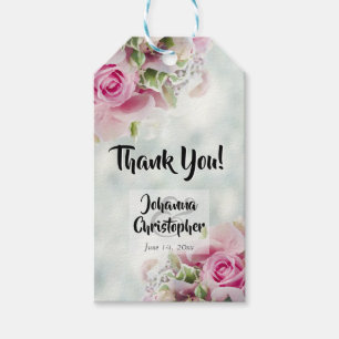 Elegant Pink Roses & Peony Buds Wedding Gift Tags