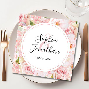 Elegant Pink Roses Personalised Wedding Napkin