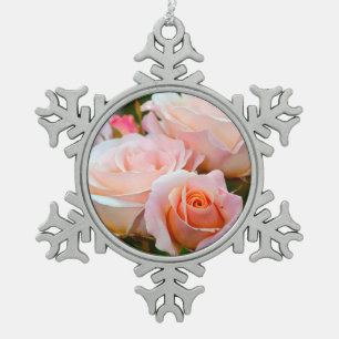 Elegant pink roses snowflake pewter christmas ornament