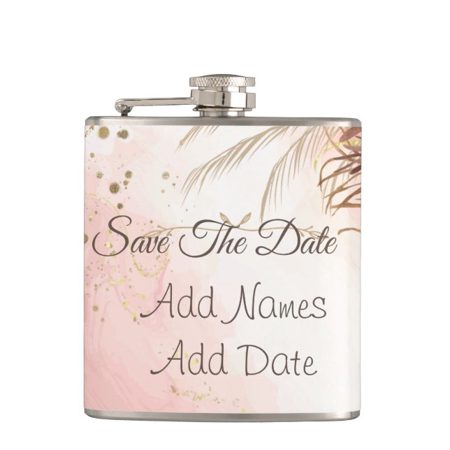 Elegant Pink Roses Spring Blossom save the date  Hip Flask (Front)