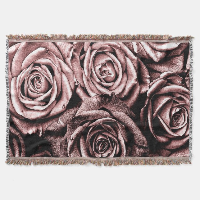 Elegant Pink Roses Throw Blanket (Front)