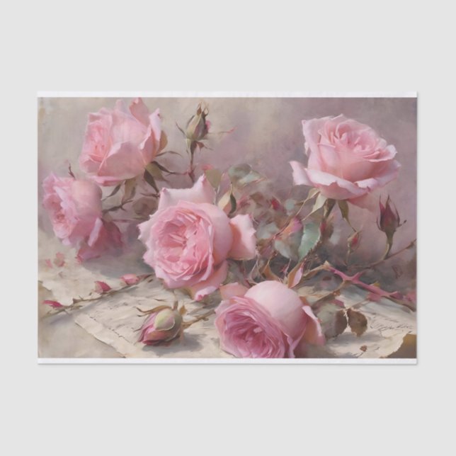 Elegant Pink Roses Tissue Paper (Front)