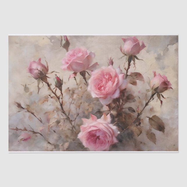 Elegant Pink Roses Tissue Paper (Front)