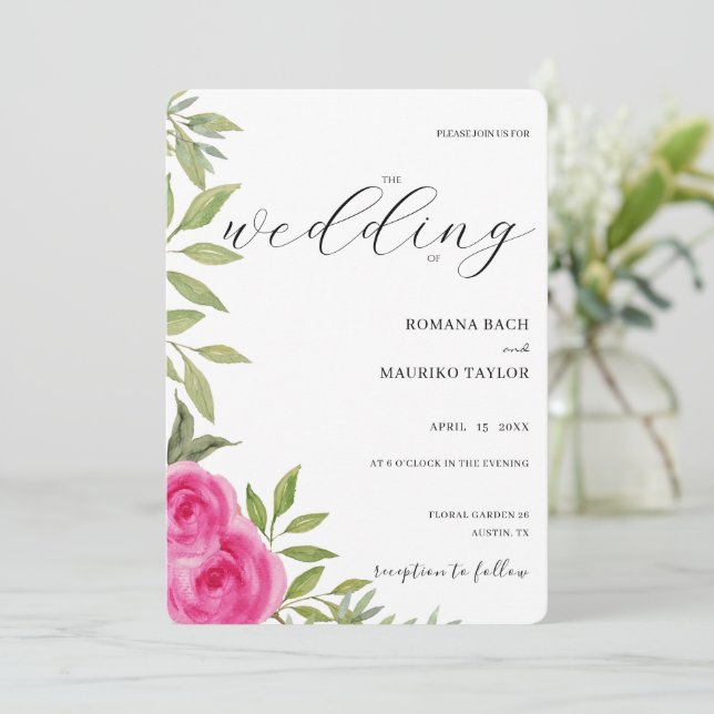 Elegant Pink Roses Watercolor Art Invitation (Standing Front)