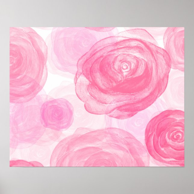 Elegant Pink Roses Watercolor Floral Pattern | Poster (Front)