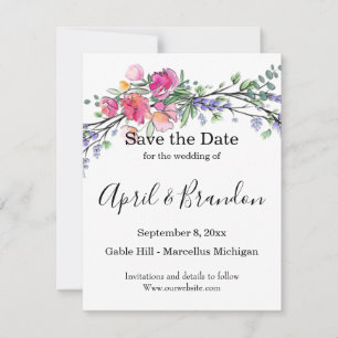 Elegant pink roses watercolor lavender boho save the date