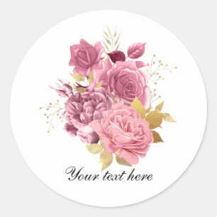 Elegant pink roses Wedding customisable Classic Round Sticker