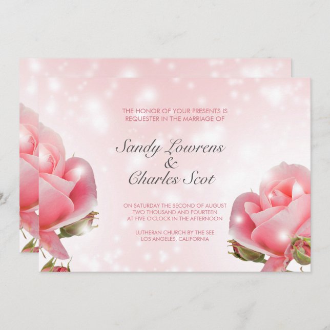 Elegant Pink Roses Wedding Invitation (Front/Back)