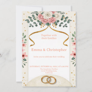 Elegant Pink Roses Wedding Invitation