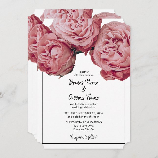 Elegant Pink Roses Wedding Invitations (Front/Back)