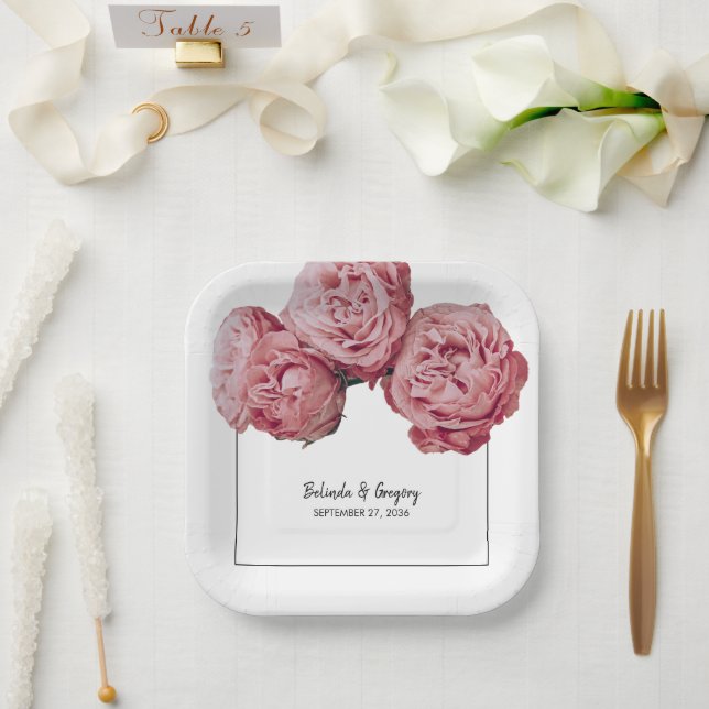 Elegant Pink Roses Wedding Paper Plate (Wedding)