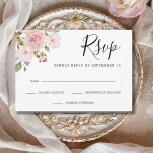 Elegant Pink Roses Wedding RSVP Card