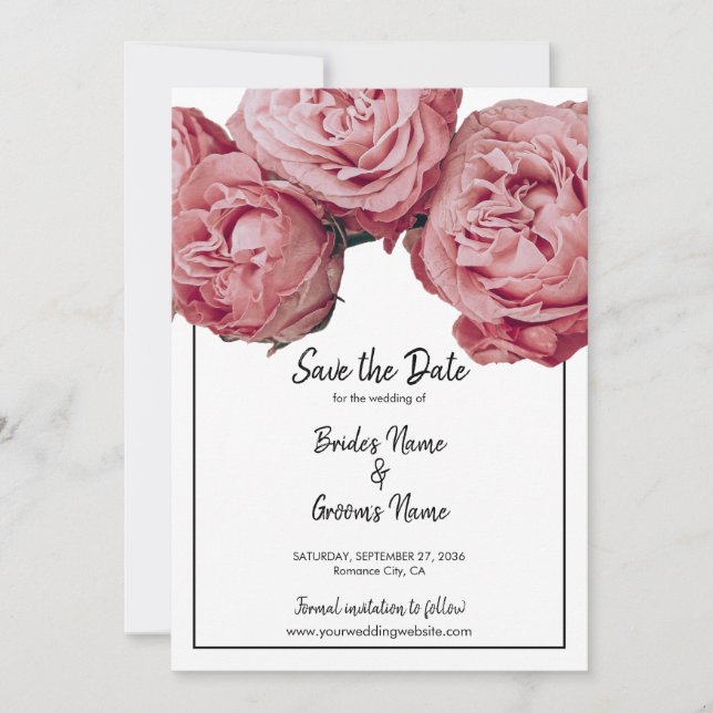 Elegant Pink Roses Wedding Save The Date (Front)