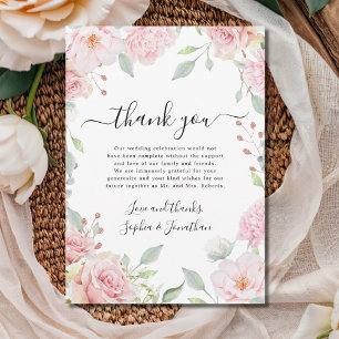 Elegant Pink Roses Wedding Thank You Card
