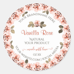 Elegant Pink Roses White Product Packaging Labels